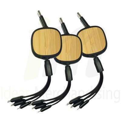 Cable Retráctil Multipuerto Bambú